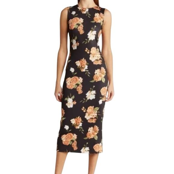 WeWoreWhat Black Floral Casual Sleeveless Bodycon Muscle Tank Midi Dress XS NWT - Picture 1 of 15